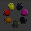 Colorful Tactical Weapon Helmets with Transparent Visors Arranged in Circle