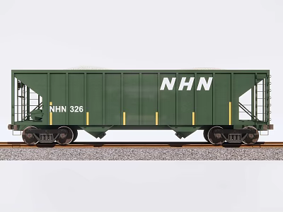 Green NHN 326 Freight Car Standing On Railway Track Details 3d model