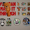 Cartoon Animal Wall Decor With Teddy Bear Panda Tiger Stickers And Motivational Text