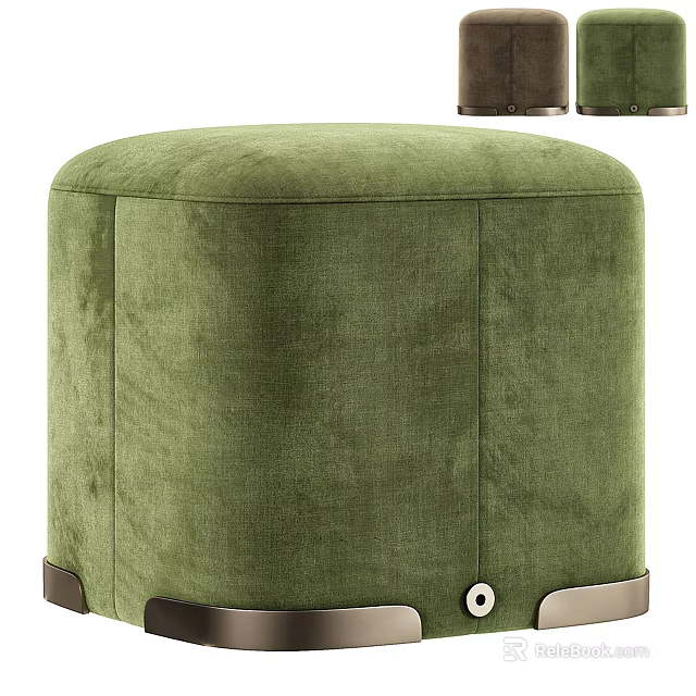 Green Velvet Stool With Modern Design And Brown Metal Legs For Living Room 3d model 
