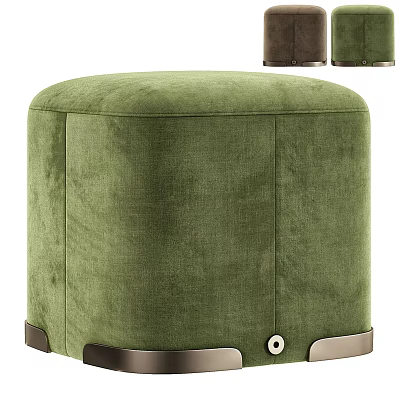 Green Velvet Stool With Modern Design And Brown Metal Legs For Living Room 3d model