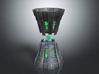 Futuristic Metal Device With Two Tiered Structure Green Illuminated Elements And Central Sphere 3d model