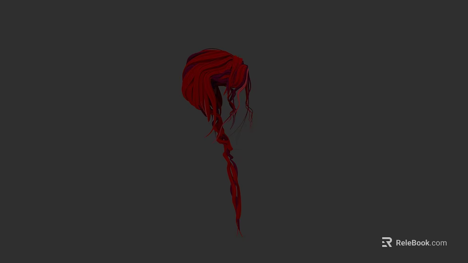 Model With Long Red Hair Styled In A Braid Against Dark Background 3d model 