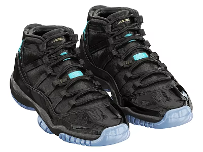 Black High Top Shoes With Blue Accents And Transparent Rubber Soles 3d model