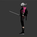 Woman In Pink Jacket And Black Pants With White Helmet And Glowing Shoes
