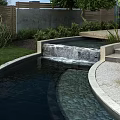 Garden Decorative Pond With Small Waterfall Stone Steps And Surrounding Green Plants