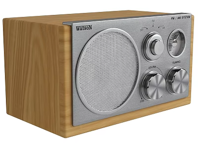Stylish Wooden Enclosure Speaker With Silver Front Panel And Control Knobs 3d model