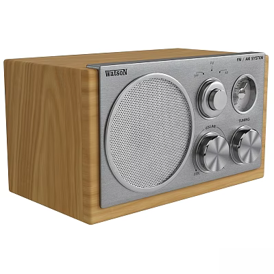 Stylish Wooden Enclosure Speaker With Silver Front Panel And Control Knobs 3d model