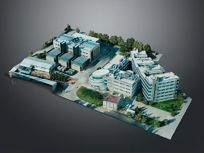 Scenic Aerial View of Modern Building Complex with Greenery Trees and Landscaped Campus Area 3d model