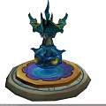 Intricate Blue Scenic Structure With Decorative Top Water Basin Base And Yellow Accents