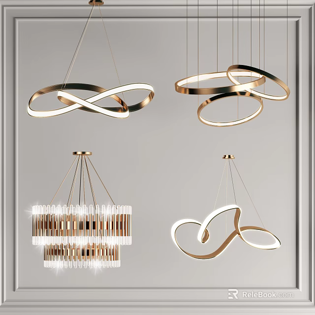 Modern Chandelier Designs with Geometric Circular Spiral and Crystal Elements for Home Interior Decor 3d model 