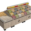 Wooden Display Shelving Unit With Multi Layered Bins For Grains Legumes And Spices