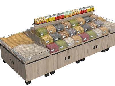Wooden Display Shelving Unit With Multi Layered Bins For Grains Legumes And Spices 3d model