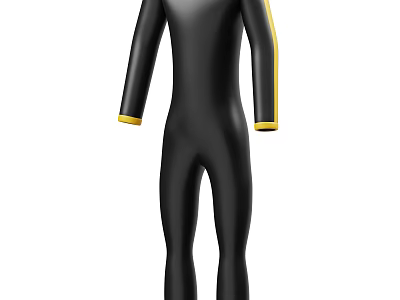 Sleek Black Full Length Jumpsuit With Yellow Stripes On Sleeves And Cuffs 3d model