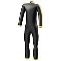 Sleek Black Full Length Jumpsuit With Yellow Stripes On Sleeves And Cuffs