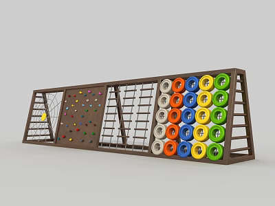 Kids Outdoor Climbing Playground Structure With Wooden Frame Colorful Holds Net And Ladder 3d model