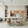 Cream wind study desk chair bookcase chandelier single sofa 3d model