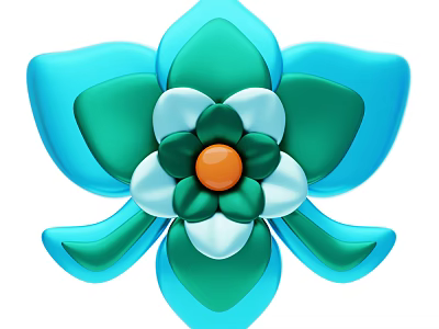 Vibrant Decorative Ornament Set With Flower Shaped Blue Green White Petals And Orange Center 3d model