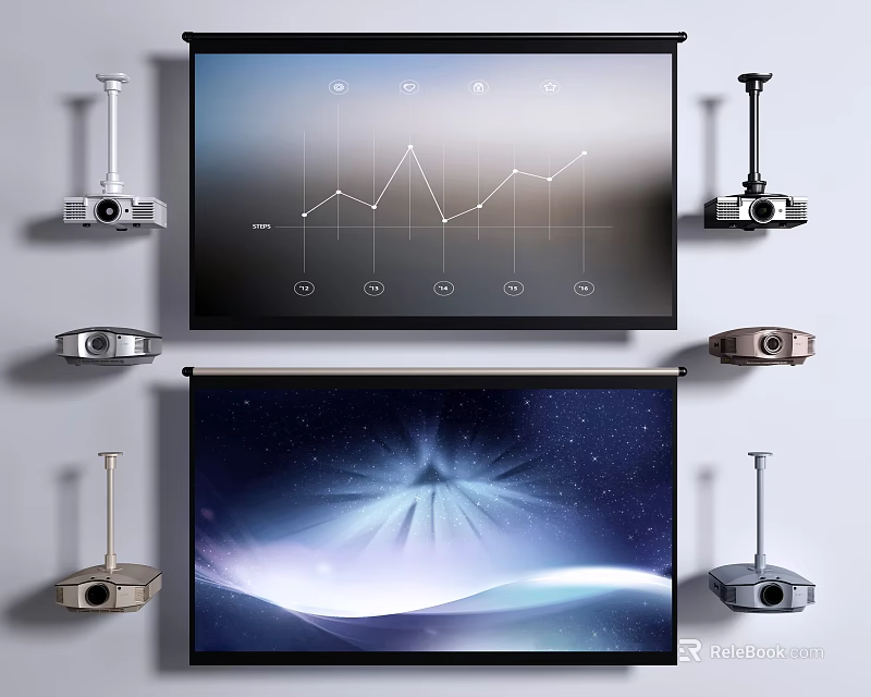 Projection Monitoring System Setup With Projectors And Projection Screens Design 3d model 