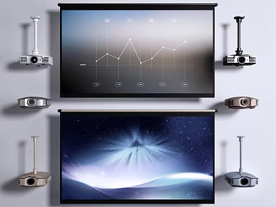 Projection Monitoring System Setup With Projectors And Projection Screens Design 3d model