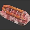 Old Worn Inflatable Boat With Yellow Orange And Green On White Surface With Gray Marks