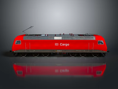 Red Cargo Train Locomotive Featuring Side View And Reflection Details 3d model