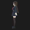 Young Woman In Sailor School Uniform With Red Bow And Long Brown Hair
