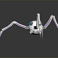 White Mechanical Spider Robot Design With Purple Accents And Blue Glowing Eyes