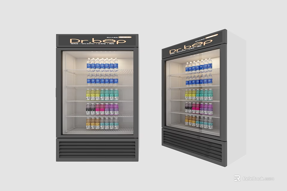 DEEP Display Refrigerators with Colorful Beverage Cans on Shelves for Commercial Storage and 3d model 