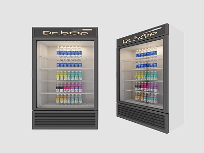 DEEP Display Refrigerators with Colorful Beverage Cans on Shelves for Commercial Storage and 3d model
