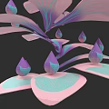 Artistic Botanical Art with Pink Purple Leaves and Teardrop Shaped Structures on Dark Background