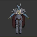 Horned Blue Skinned Mythical Warrior Character With Silver Armor And Red Cloak