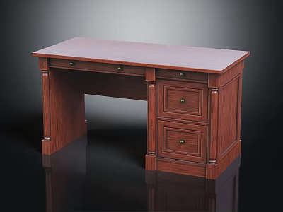 Classic Wooden Desk Design With Smooth Tabletop And Functional Storage Drawers 3d model