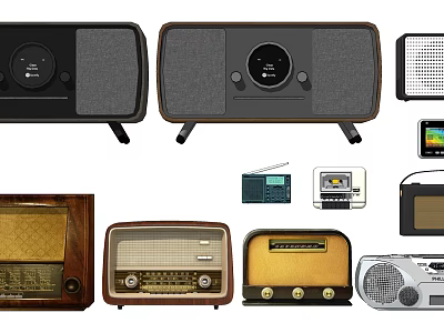Vintage and Modern Headphone Speakers Collection With Retro Radios and Classic Designs 3d model