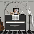 Musical Instruments And Art Supplies Featuring Piano Violin Sheet Music Arched Wall Black White Floor