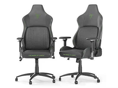 Ergonomic Gaming Chair With Gray Upholstery Green Logo And Adjustable Arms Design 3d model