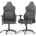 Ergonomic Gaming Chair With Gray Upholstery Green Logo And Adjustable Arms Design