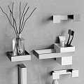 Luxury Bath Towels On Bathroom Shelves With Folded Towels Hanging Hooks And Toiletries