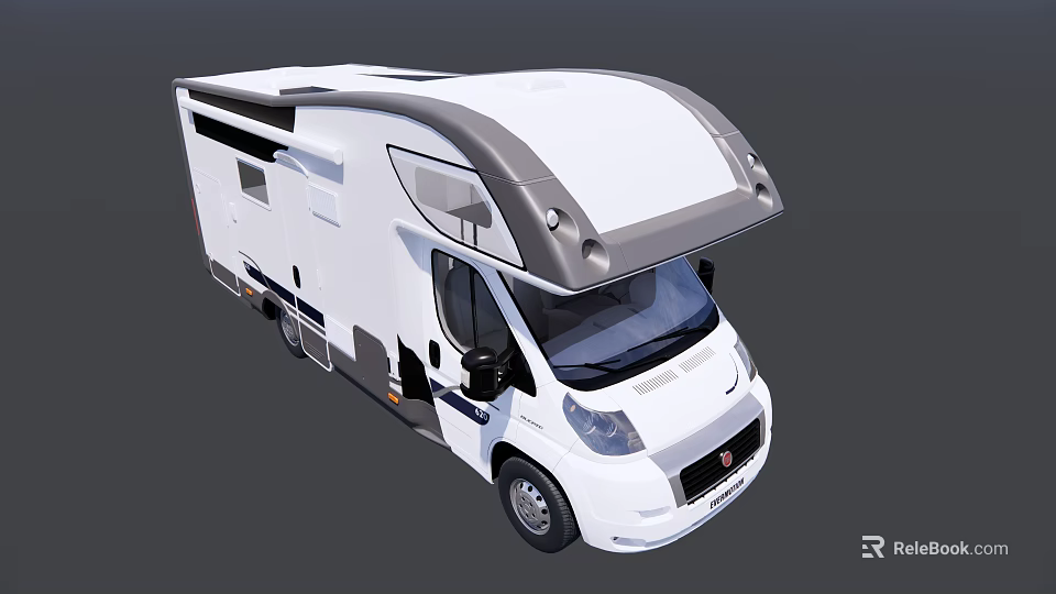 White Camper Van With Sleek Exterior Design And Extended Roof Features 3d model 