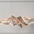 Elegant Modern Chandelier With Wavy Curved Metal Design And Shiny Gold Finish