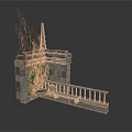 Stone Scene Structure With Brick Wall Balustrade Platform Spire Like Top And Plant Decoration