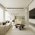 Modern Apartment Living Room With Open Kitchen Sofa Coffee Table And Natural Light