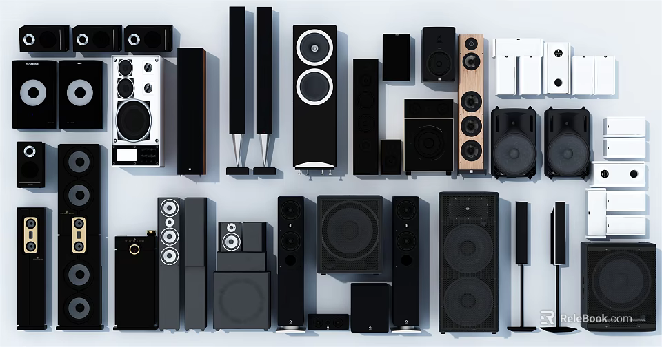 Headphones and Speakers Collection of Various Audio Equipment with Modern Design and Sizes 3d model 