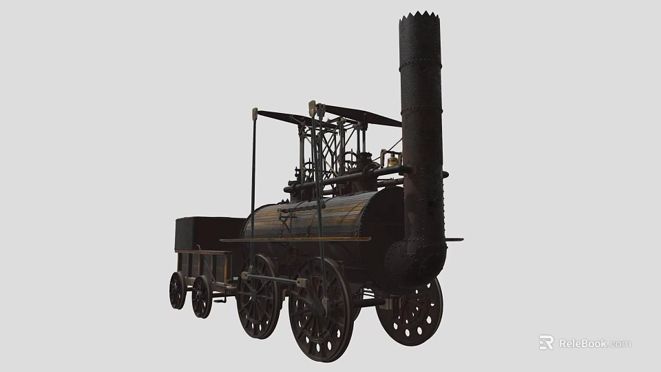 Vintage Steam Train Model With Tall Chimney Metal Wheels And Carriage Section 3d model 