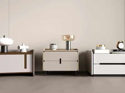 Modern Bedside Tables With Drawers Table Lamps Clock And Decorative Items 3d model