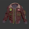 Brown Bomber Jacket with Fleece Collar Multiple Pockets and Decorative Patches