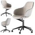 Modern Office Chair With Beige Fabric Armrests Swivel Black Metal Base Wheels