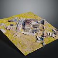 Detailed Realistic Terrain Model With Grassland Ruins Scattered Debris And Structures