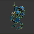 Blue Robot Character With Mechanical Structure Yellow Components And Metallic Texture 3d model