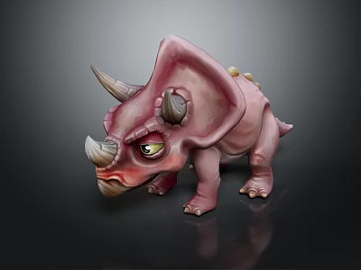 Cute Pink Triceratops Reptile Toy Figure With Green Eyes And Horns 3d model